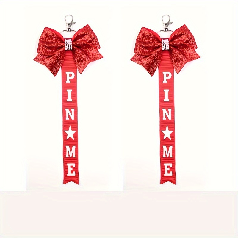 

2-piece Sparkling Cheerleader Bow Keychains With Rhinestones - Perfect For Backpacks, Purses & Gifts