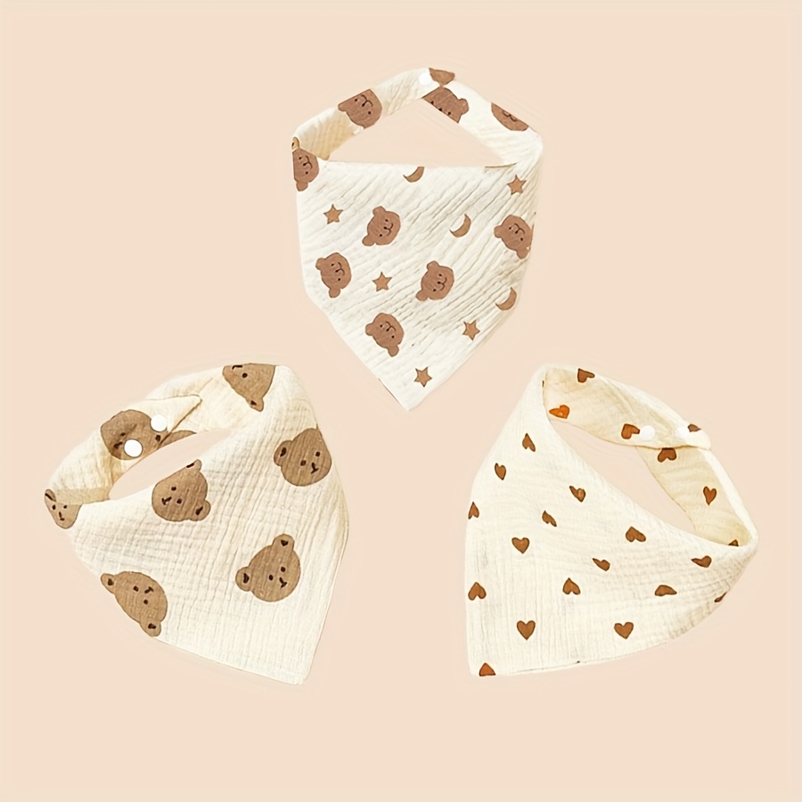 Image of 3pcs Baby Bib Set, Soft And Skin-friendly Triangle Drool Bibs For Newborns - Adjustable Snap Design, Beautiful Prints That Won't Washing, Perfect Gift For