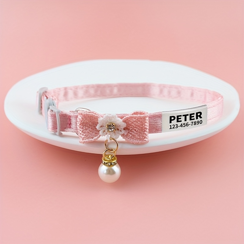 TEMU [customizable Cat Collar] Personalized Cat Collar-1pc Lace Bow Pet Collar, Adjustable Cat Collar With Pendant, Suitable For Small Cats And Dogs