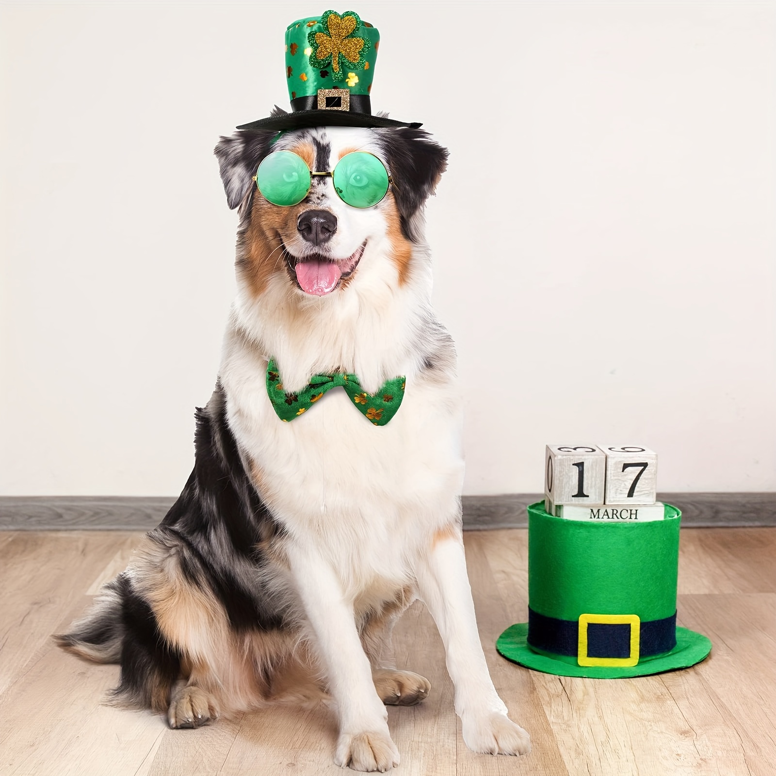 2pcs St. Patrick's Day Dog Outfit, Green Puppy Tutu Skirt