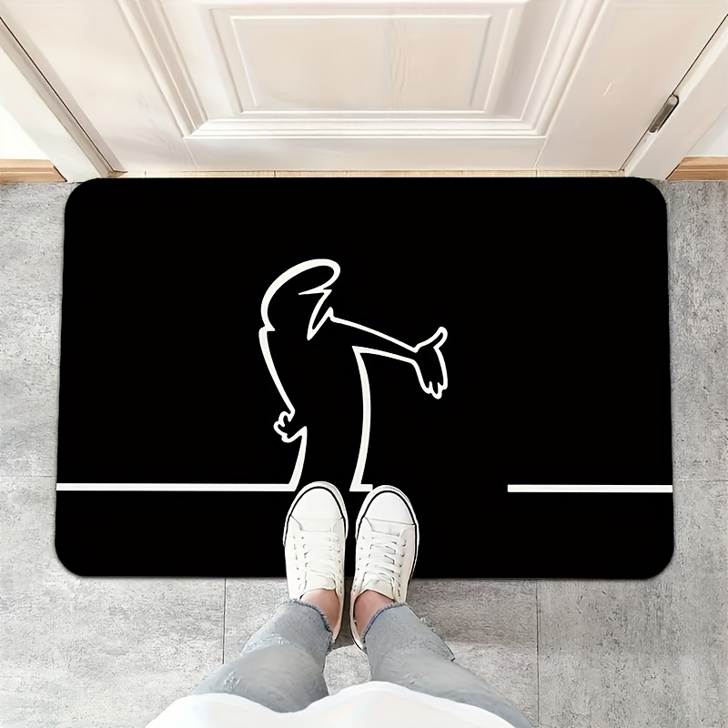 TEMU Tapis de porte moderne avec impression 2D - Tapis antidérapant et blanc avec motif linéaire, idéal pour , , - Tapis de sol décontracté en fibre
