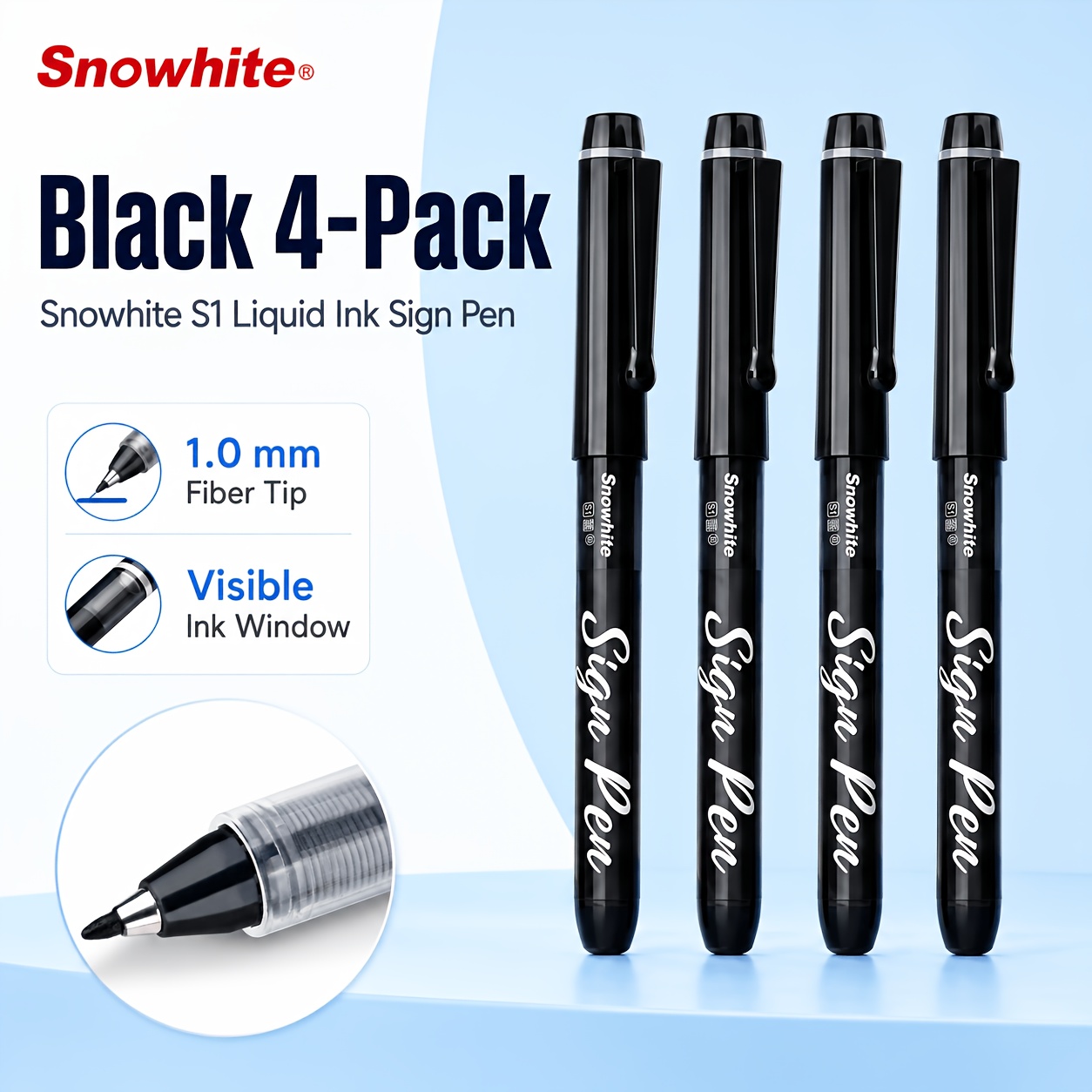 TEMU Stylos à encre liquide 1.0Mm, lot de 4, noir rouge bleu à base d'eau, stylos à écriture lisse à séchage rapide avec pointe en fibre durable pour