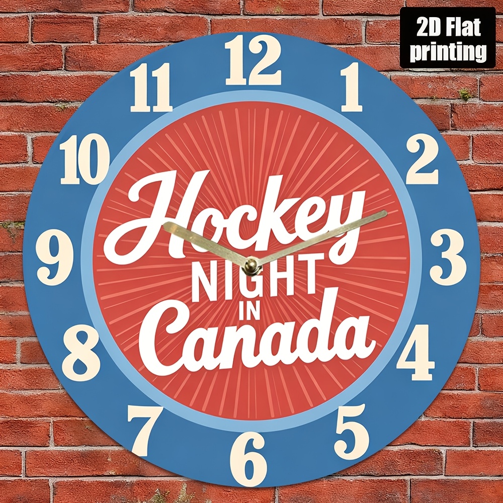 TEMU Horloge Murale Vintage Canadienne de Hockey de 8 Pouces - Mouvement Quartz Silencieux, Horloge Ronde en Acrylique Adaptée - Piles Non Incluses