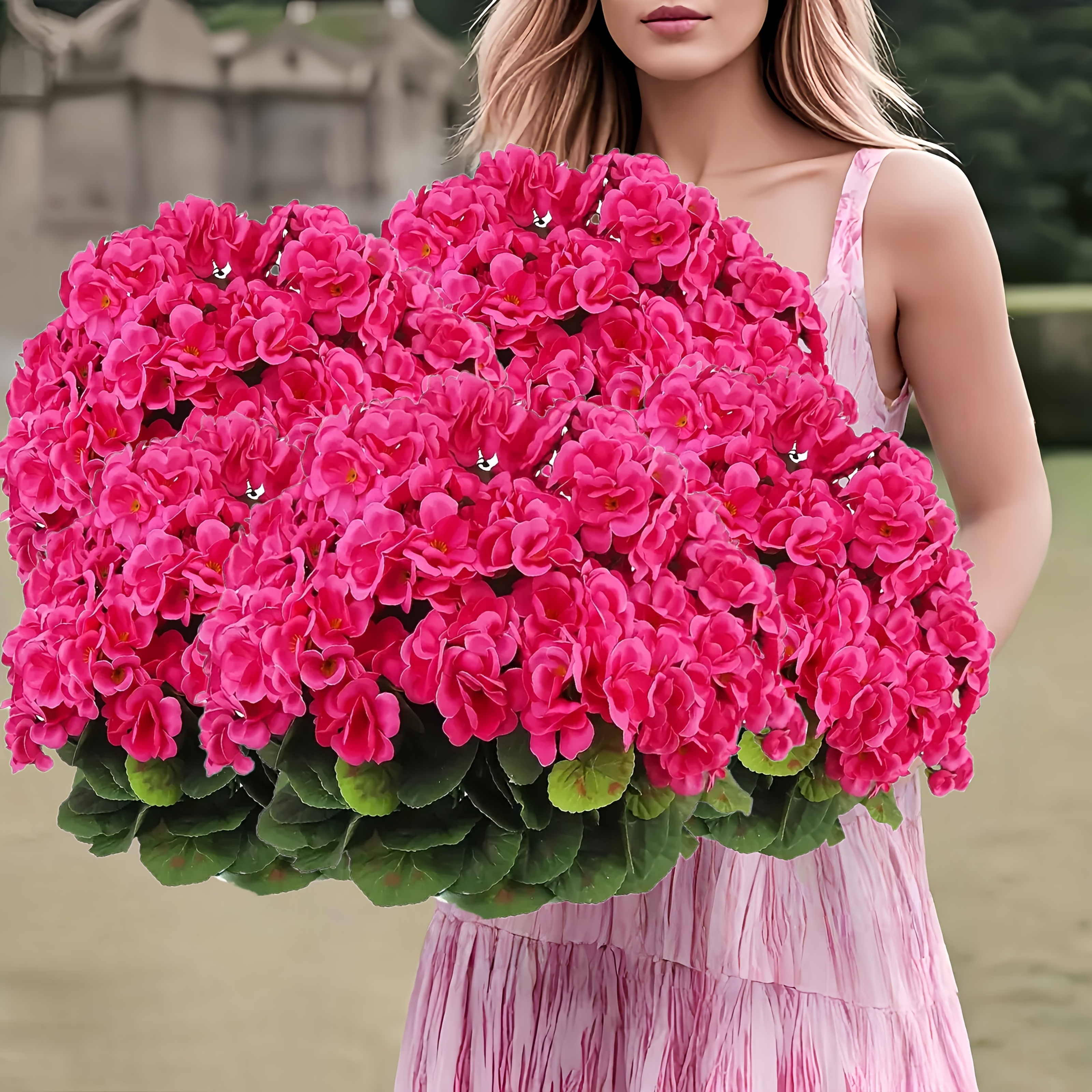 item picture 40 heads 8 sets of anti ultraviolet simulation geraniums   artificial flowers with green leaves suitable for indoor and outdoor decoration courtyards family centerpieces and special occasions such as weddings and engagements