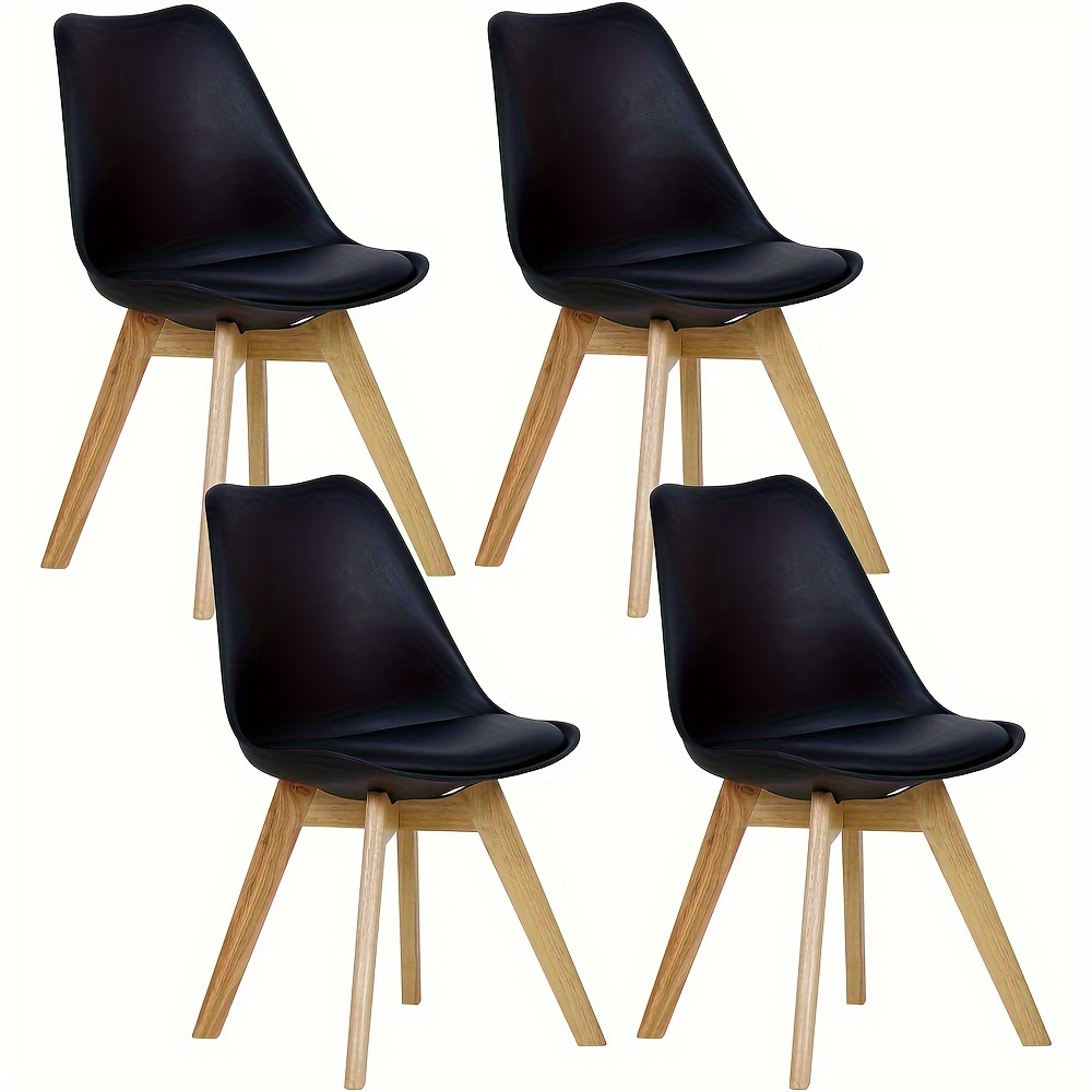 Image of Dining Chairs, Kitchen Chairs, Wooden Legs, Comfortable Backrest, Faux Leather, 4/6pcs, Suitable For Dining Rooms, Kitchens, And Living Rooms