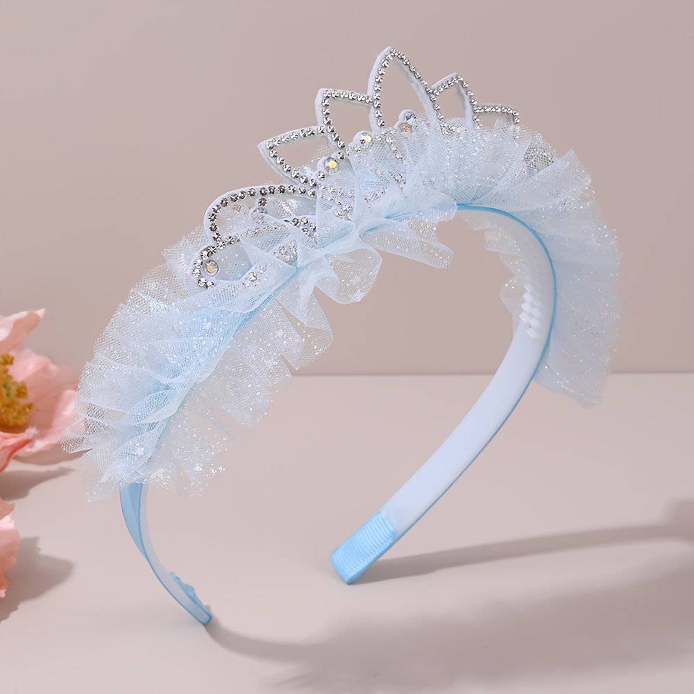 Image of 1pc Rhinestone Crown Headband For Elegant Polka Dots Tulle Hair Band Additions For Birthday