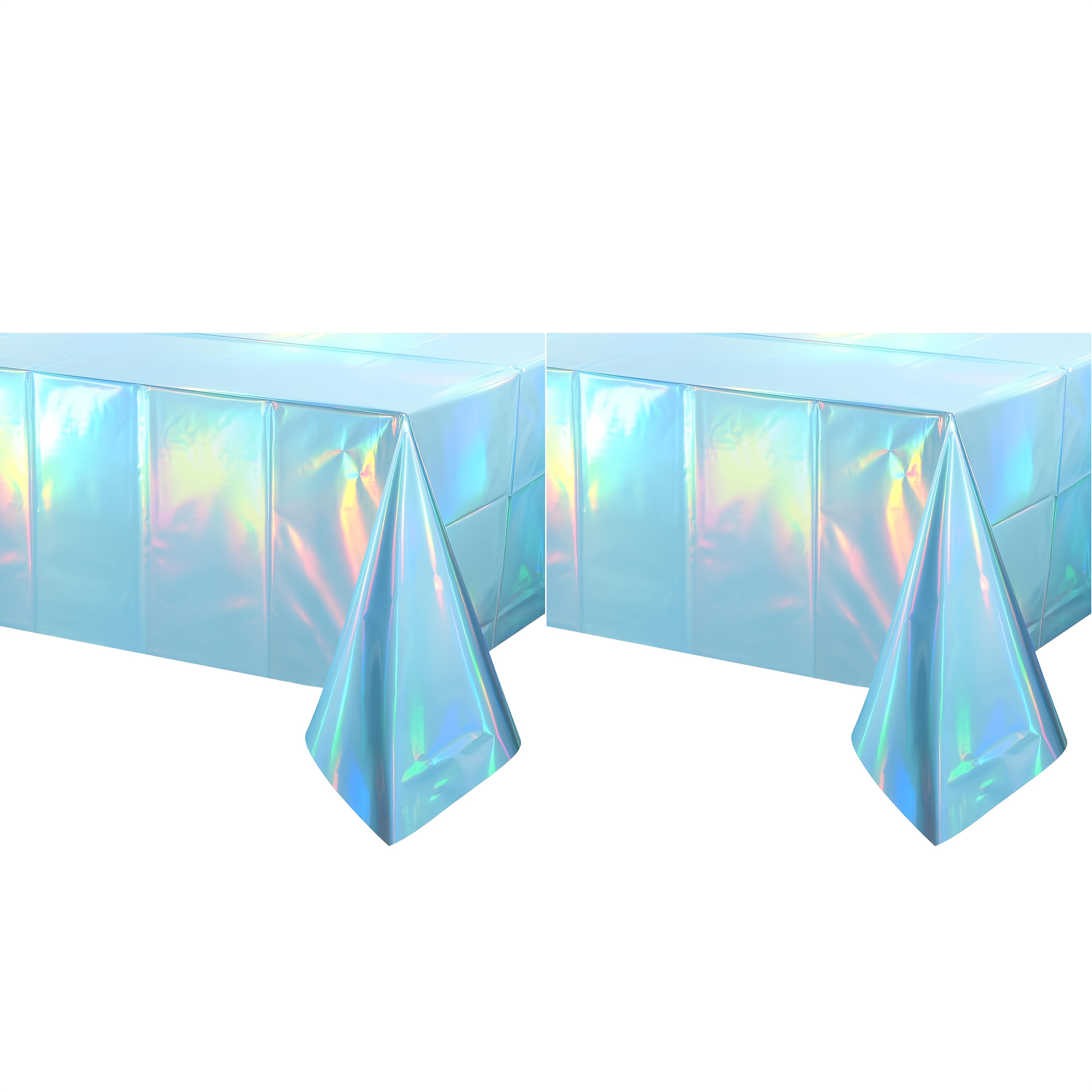 TEMU Mantel iridiscente azul de 2/4 piezas, para fiestas, cubierta de mesa de plástico holográfica azul , mantel desechable azul láser adolescente