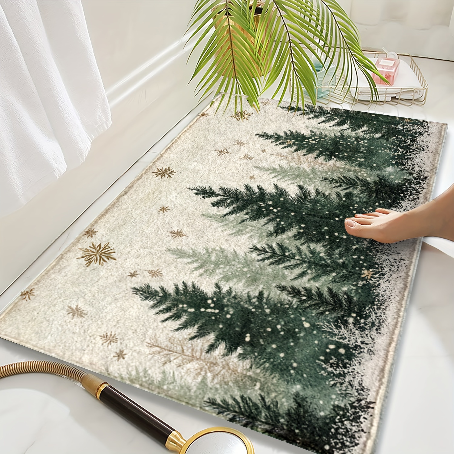 

Tapis de Bain en Microfibre & Forêt de Pins de Noël - Séchage Rapide, Absorbant, Antidérapant, Lavable en Machine - pour , , la Décoration de Salle de Bain, Décoration d'Hiver Moelleuse et Douillette