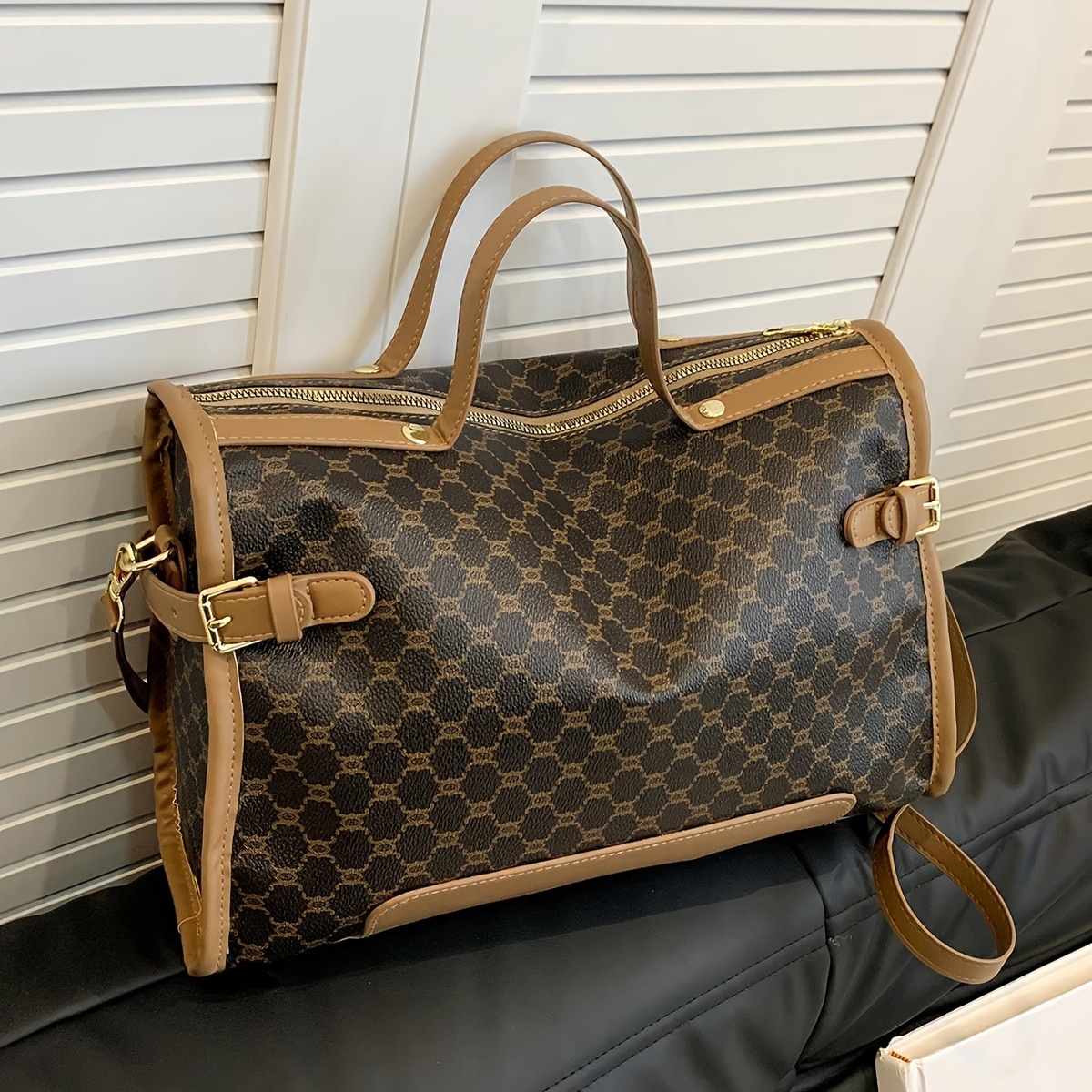 

Large Capacity Tote Bag, Pu Vintage Pattern Shoulder Bag, Women's Fashion Handbag For Travel, Adjustable Strap Shoulder Bag