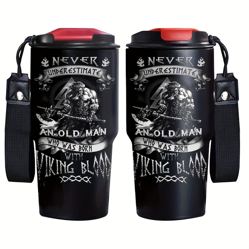 

Viking Blood: Never Underestimate - 20oz Stainless Steel Insulated Travel Mug With Lid And Strap - Perfect For Cold And Hot Drinks