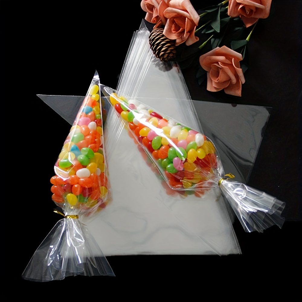 

50pcs Clear Triangle Treat Bags - Polypropylene Gift Packaging For Wedding, Birthday Party Favors, No Electricity Required, Featherless, Versatile Decoration Accessory