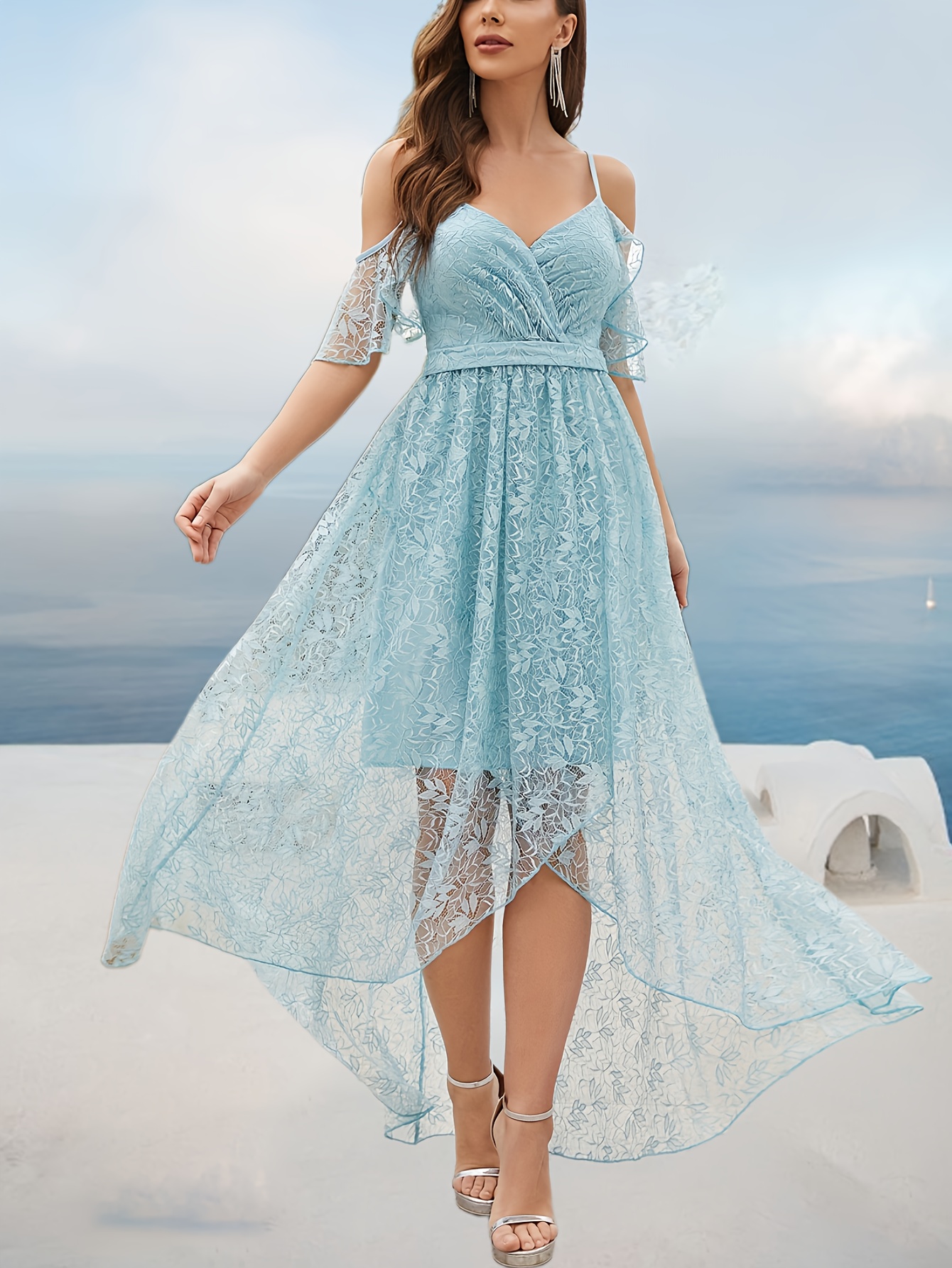 elegant directional spaghetti strap shoulder lace sleeve - Temu Cyprus