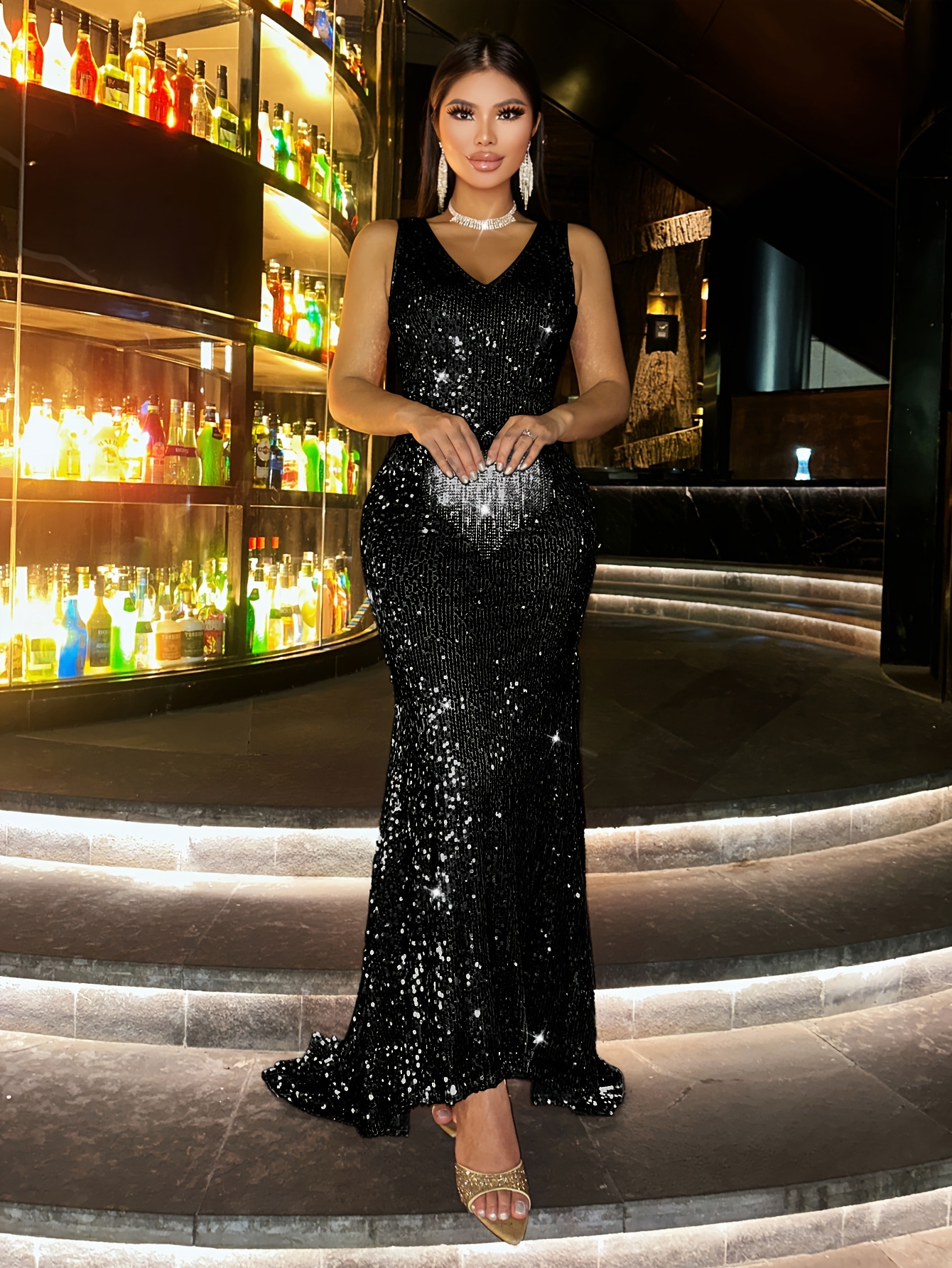 temu evening dresses Women' Elegant -Neck Lace Dress with -Line -Length Train Suitable for  Parties, Weddings *