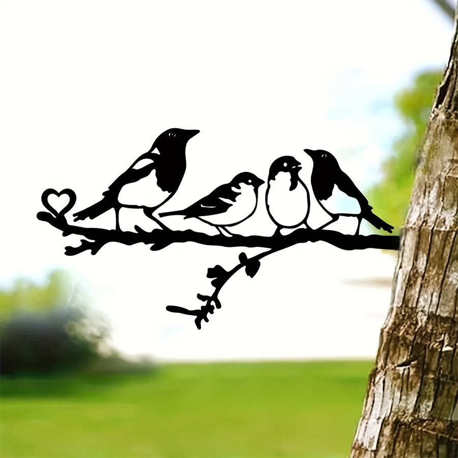 

Charming 4 Birds Metal Silhouette - 1pc Outdoor Wall Art For Garden & Yard Decor, Freestanding No-power Needed