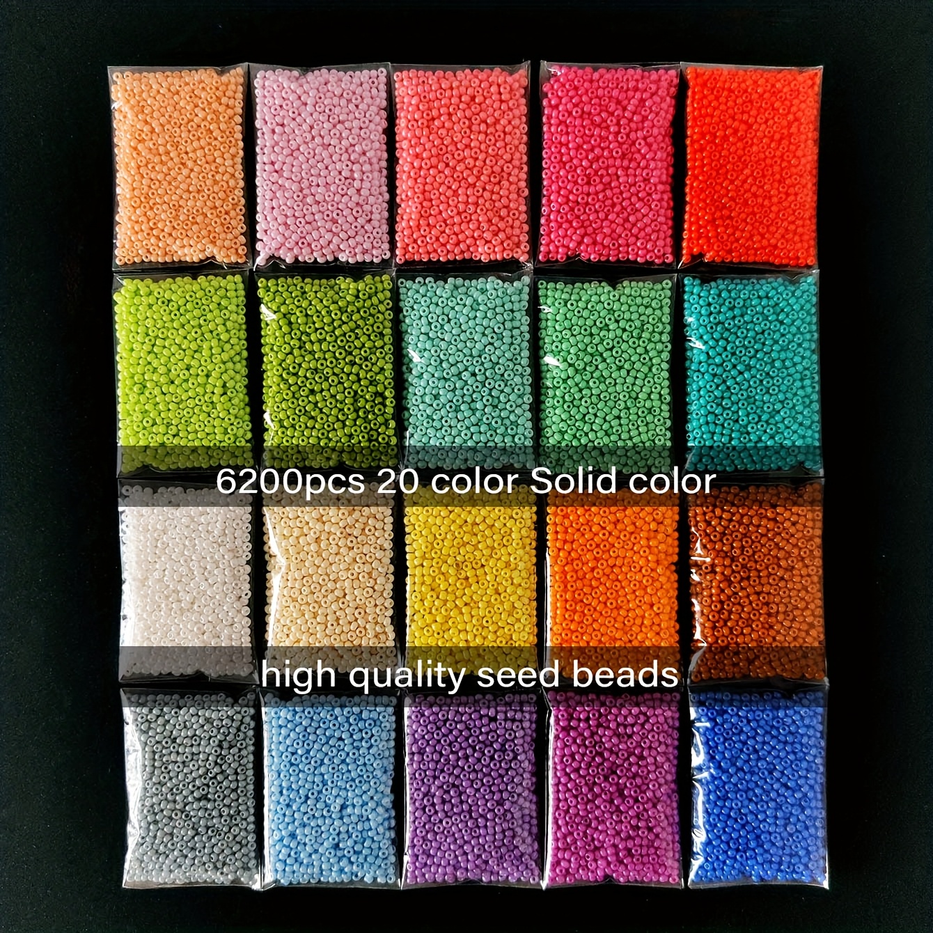 TEMU Kit de 6200 perles de rocaille en verre opaque de 2 mm (11/0), 20 couleurs, 5 g , 100 g/3,53 oz, perles en vrac pour bijoux DIY, bracelets,