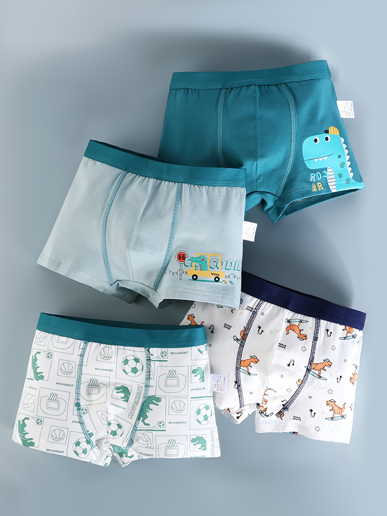 4pcs Boys Boxer Briefs Cute Cartoon Pattern Print Cotton Bottoming  Underwear Soft Comfy Breathable Kids Panties Clothing