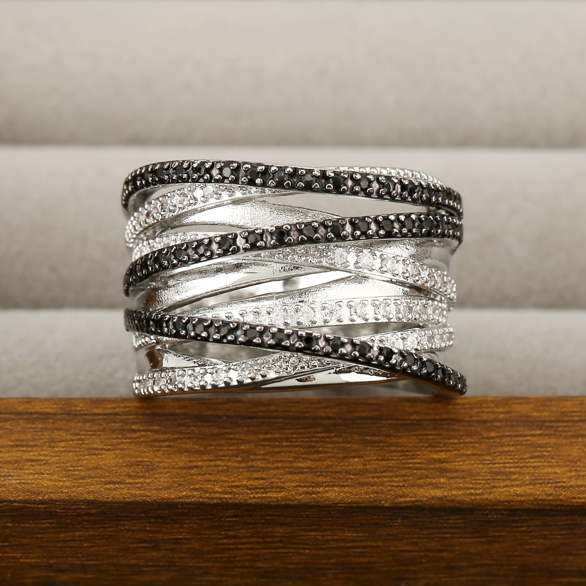 Unisex Copper Multi-Layer Overlapping Ring with Synthetic Zirconia