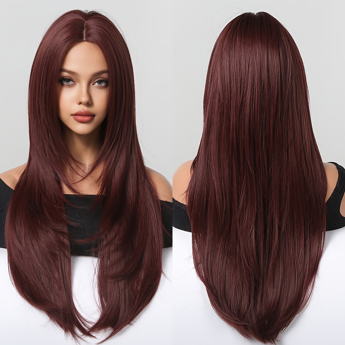 

Elegant 26-inch Long Straight Synthetic Wig For Women - Heat Resistant, Middle Parted, &