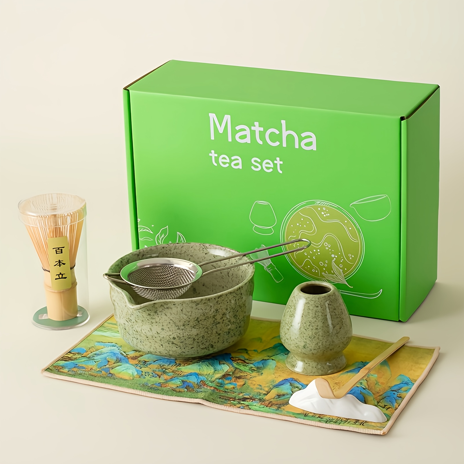 Image of 7pcs Matcha Tool Set With Bamboo Spoon Matcha Bowl And Filter - Perfect Gift For Matcha Lovers