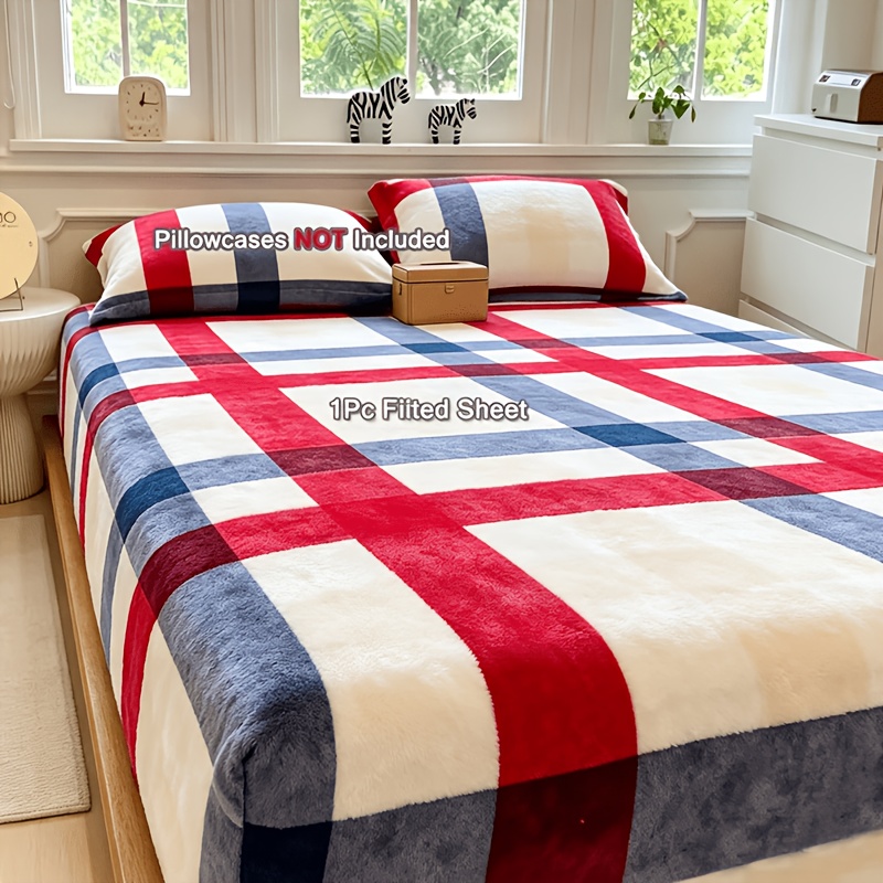 Image of Premium Thick Flannel Fitted Sheet, Plush Warm Mattress Cover, Stretchy Anti-slip Bed Sheet, Bedding Protector No Pillowcase Included, Insingle/double Size For All Bedroom Decor