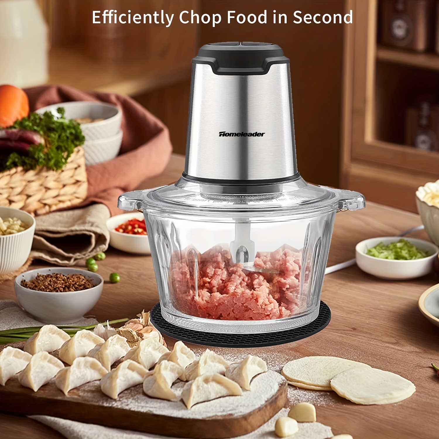   electric food processor chopper 4 stainless steel blades single bowl multifunctional for meat vegetables fruits nuts   easy clean effortless meal   gadget Product details 7