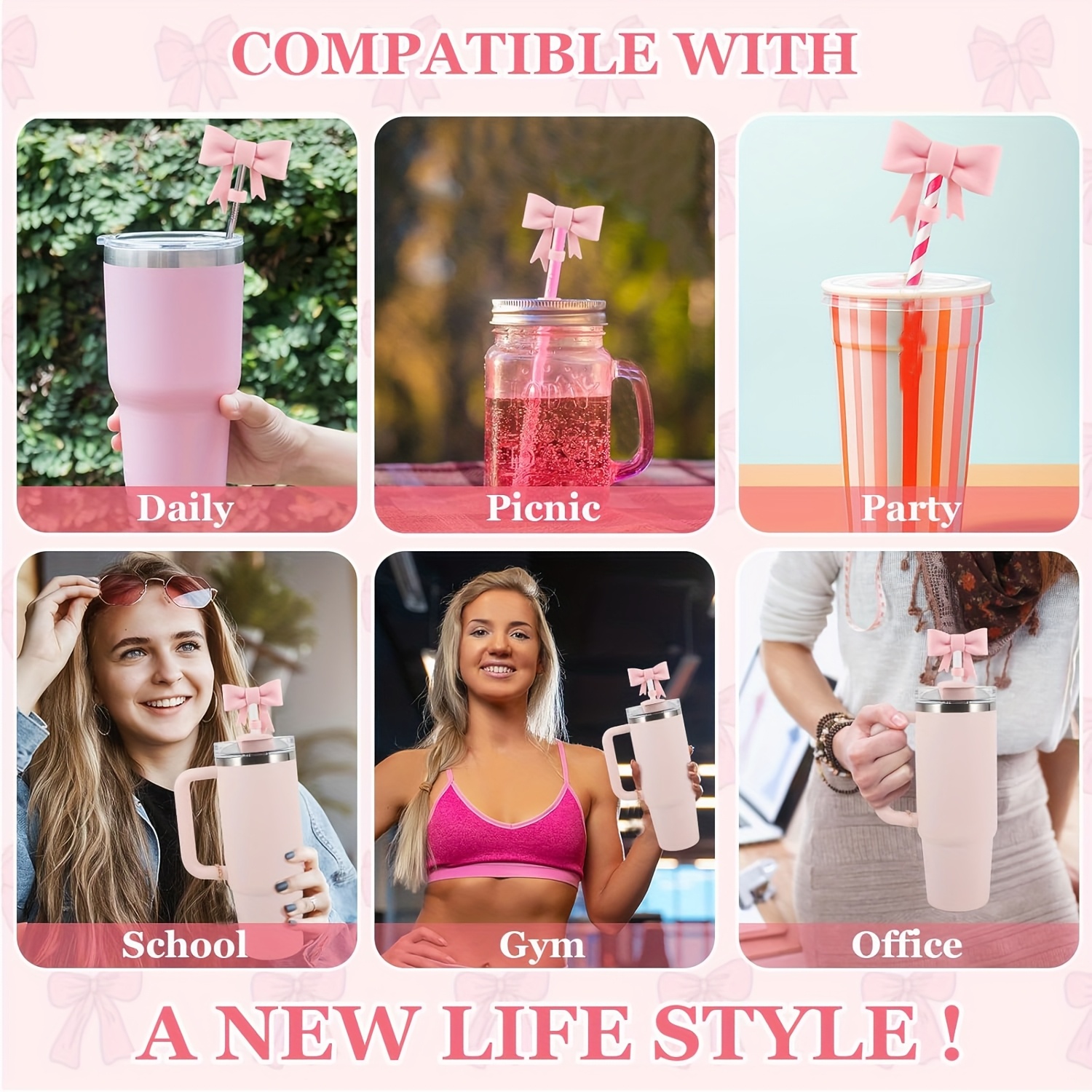 4 piezas de accesorios para   de san valentín para tazas de 40oz/30oz -   de  , fundas de botella de agua de silicona protectoras, cubierta de   con  , cadena de   de   - ideal regalo para mujeres, día de la  , acción de  , navidad, vajilla   | conjunto de accesorios   | material de silicona  , accesorios para botella de agua detalles 2