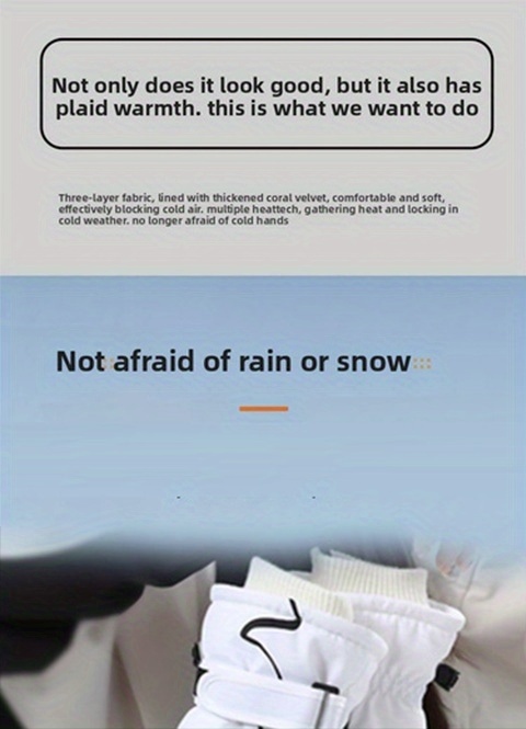 Winter skiing gloves, warm snow gloves, thick and fashionable, suitable for both men and women in outdoor sports, with pockets that are not afraid of rain and snow, easy to clean, high-quality skiing equipment, reinforced stitching