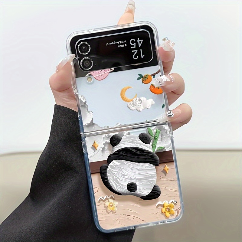 

Embossed Panda Design Transparent Protective Case For Samsung Galaxy Z Flip 5/4/3 - Durable Pc Material, Shockproof Folding Screen Cover With Unique Artistic Style