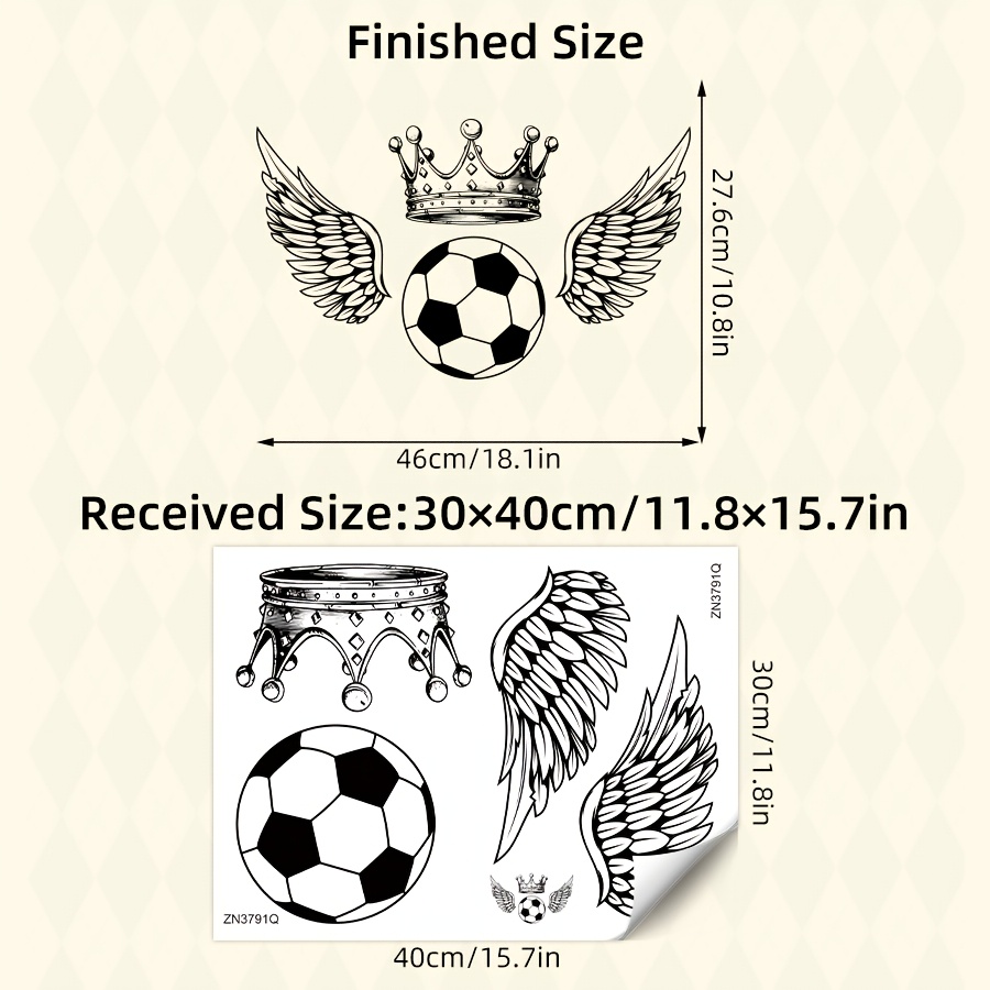 Image of 1pc Brup Removable Self-adhesive Pvc Wall Decal - Soccer Ball With Wings, Crown & , Contemporary Cartoon Style Semi- For Bedroom, Living Room, Game Room Decor
