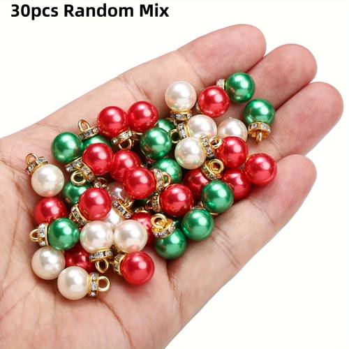120pcs 30pcs christmas series acrylic imitation pendants with accents round loose beads pendants red white green for diy bracelets necklaces handmade art decorations gift decorations christmas tree decorations perfect