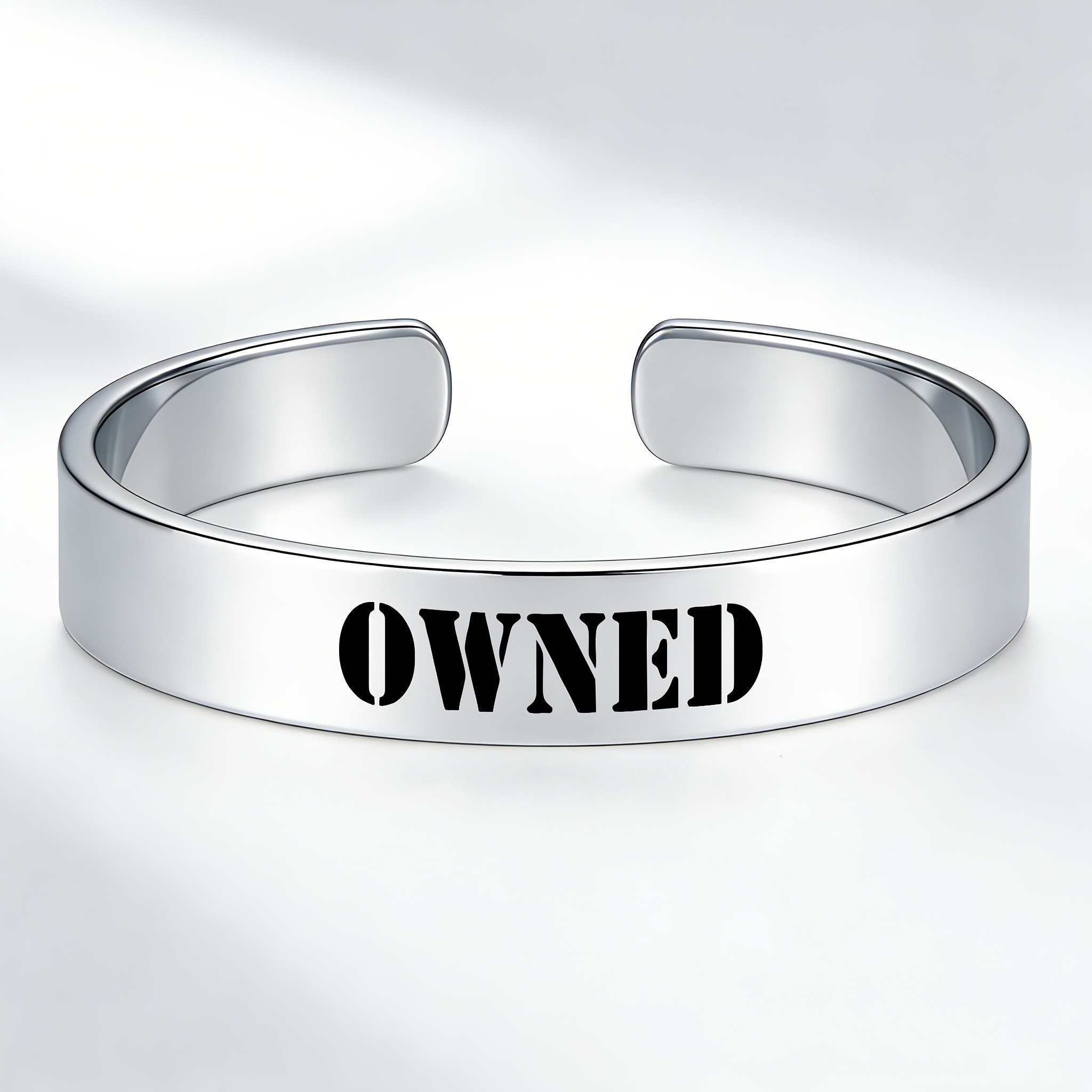 TEMU " Owned " Minimalist And Personalized Design Additions, 304 304 304 Stainless Steel Open Bracelet, Hardcore English Word With Its Own "" Aura,