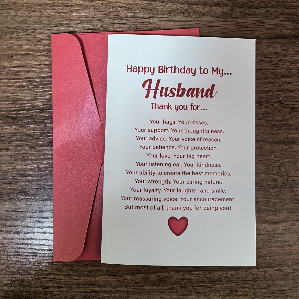 

1pc Husband Birthday Card With Envelope – Thank You Greeting For Him, & Appreciation, , Anniversary Gifts For Husband