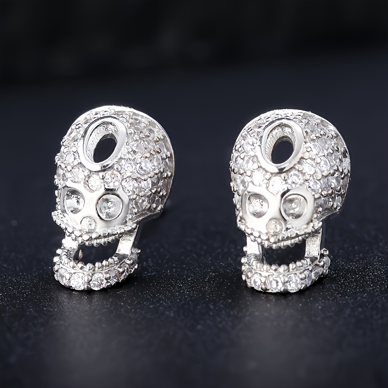 TEMU 1 Pair New Fashionable Sparkling Cubic Synthetic Synthetic Zircon​​ Skull Earrings, Fashionable Earrings For Men And Women, Suitable For Daily
