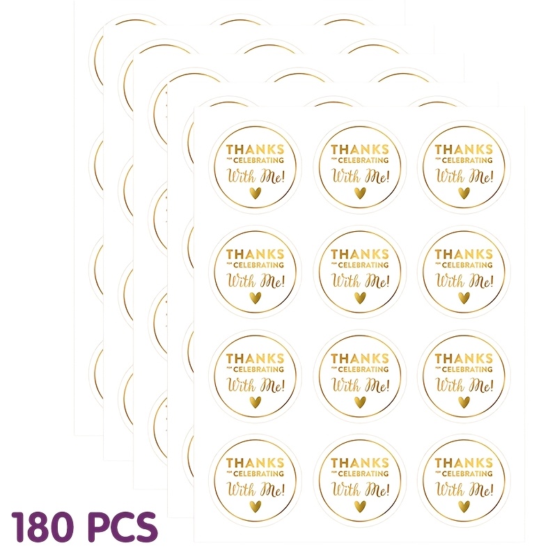 TEMU 180pcs Thanks For Celebrating With Me Stickers Metallic Golden Thank You Stickers 2 Inch Round Circle Wedding Stickers Self-adhesive Thanks