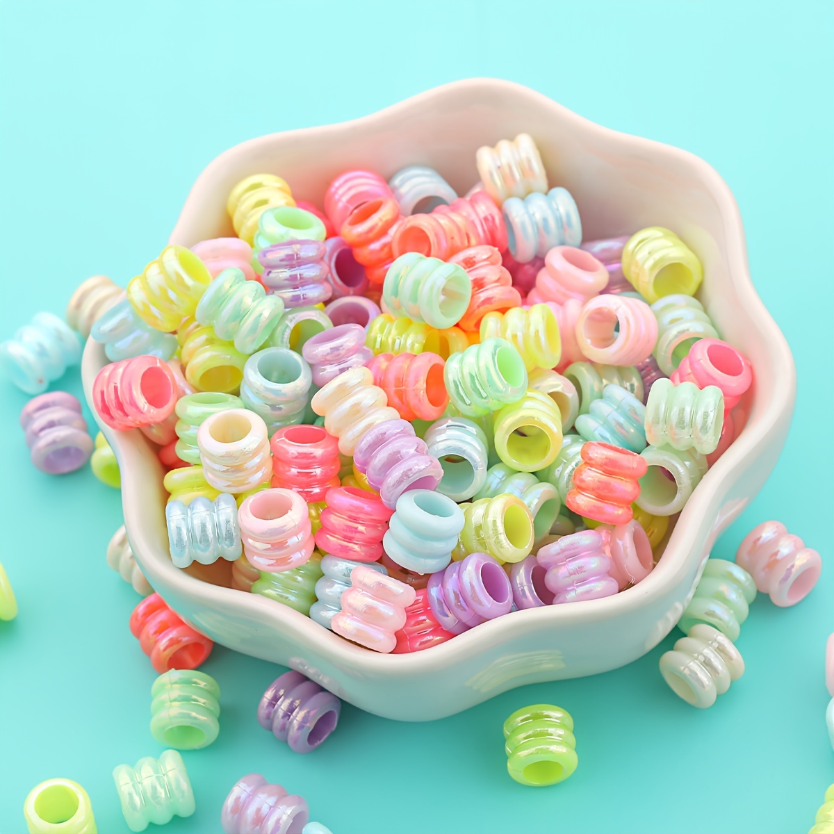 200pcs Iridescent Candy Large Hole Loose Beads for DIY Crafting