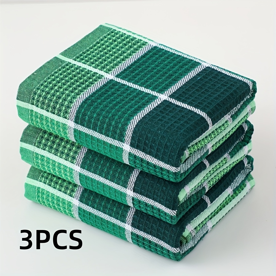 Image of A Set Of 3 Kitchen Towels Measuring 38cm By 64cm, Featuring A Cotton Colorful Waffle Design, Ideal For Dishwashing And Household Cleaning As Reusable Cleaning Cloths