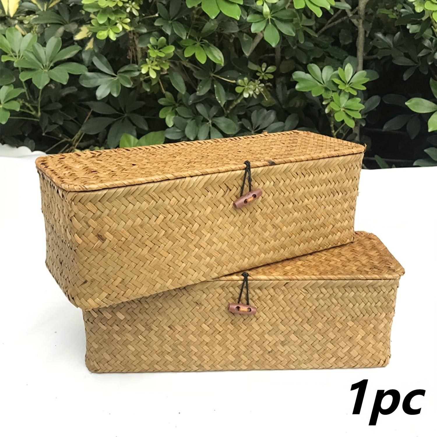 TEMU Covered Seaweed Storage Basket, Small Woven Storage Basket, Rectangular With Dividers, Shelf Baskets