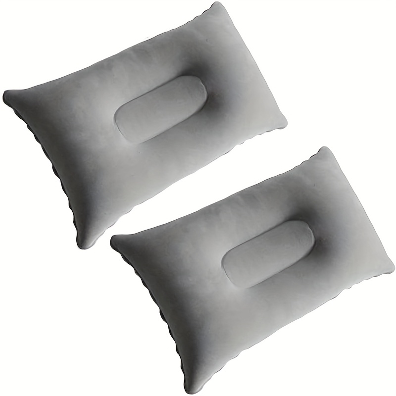 Image of 2-piece Set Of Ultra Light Inflatable Pillows Made Of Small Square Plush Fabric Air Pillows, Suitable For Beach Hiking, Camping, Traveling, Napping, Desk Rest, Neck And Waist Support (gray)