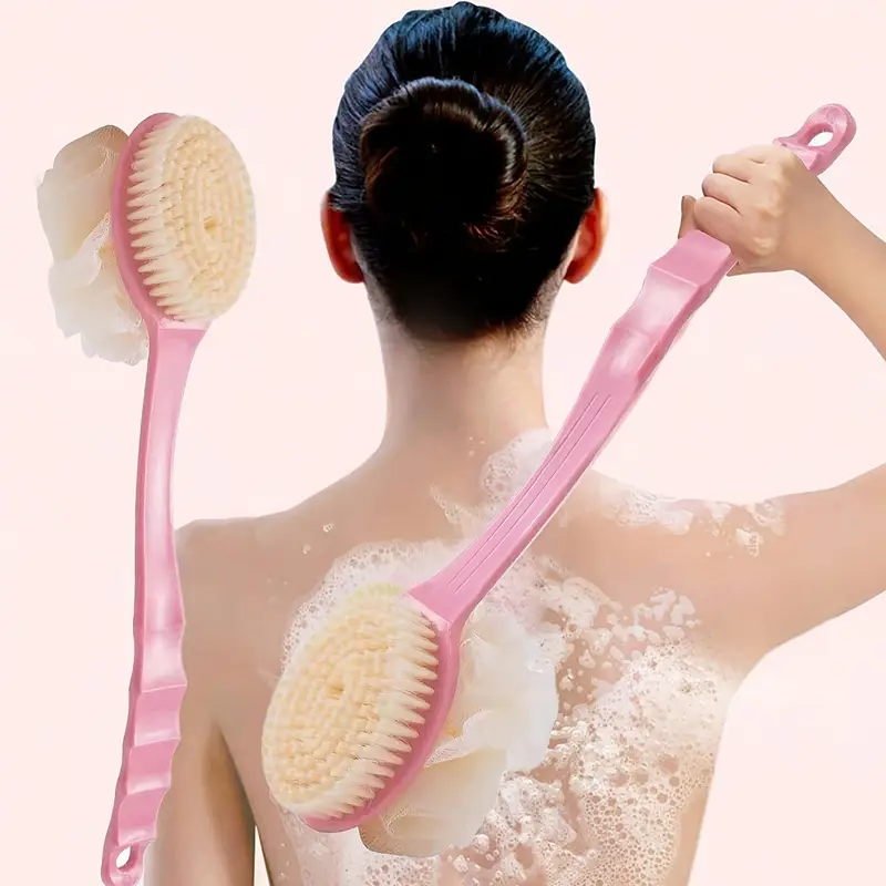 lightweight design pink long handled soft bristle bath brush multi functional 2 in 1 mud scrubbing and back massage tool gentle exfoliation for exfoliation dualfunction brush comfortable use Product details 1