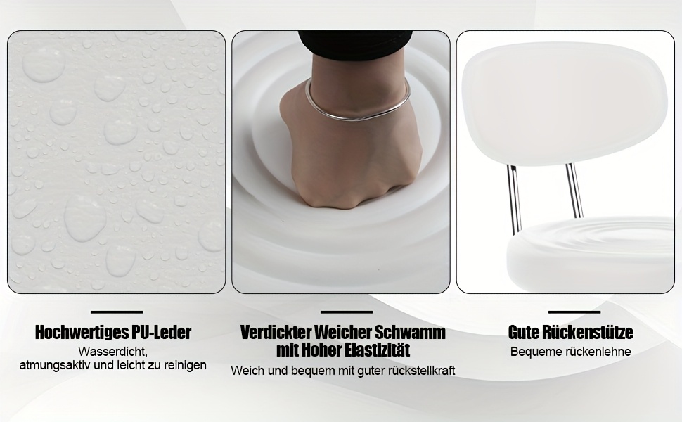 ergonomic swivel stool with backrest - height-adjustable rolling office chair, 360° rotation & memory foam cushion - heavy-duty metal base with non-slip casters - for salon, massage, spa, home - white (49.02cm-61.47cm) - easy-to-clean stool, spa furniture,  , durable construction, massage therapists Product details 1