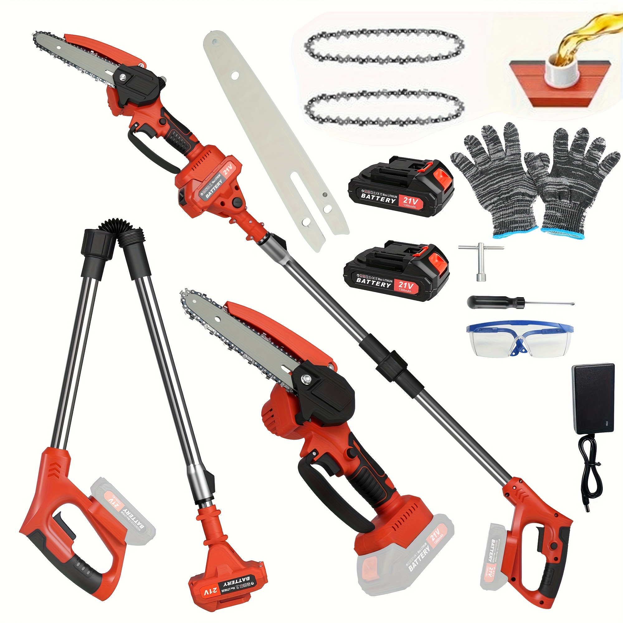 2 in 1 telescopic electric high branch saw electric pruning chain saw with 2 high capacity lithium batteries replaceable chain   cutting long   suitable for backyards     and outdoor use