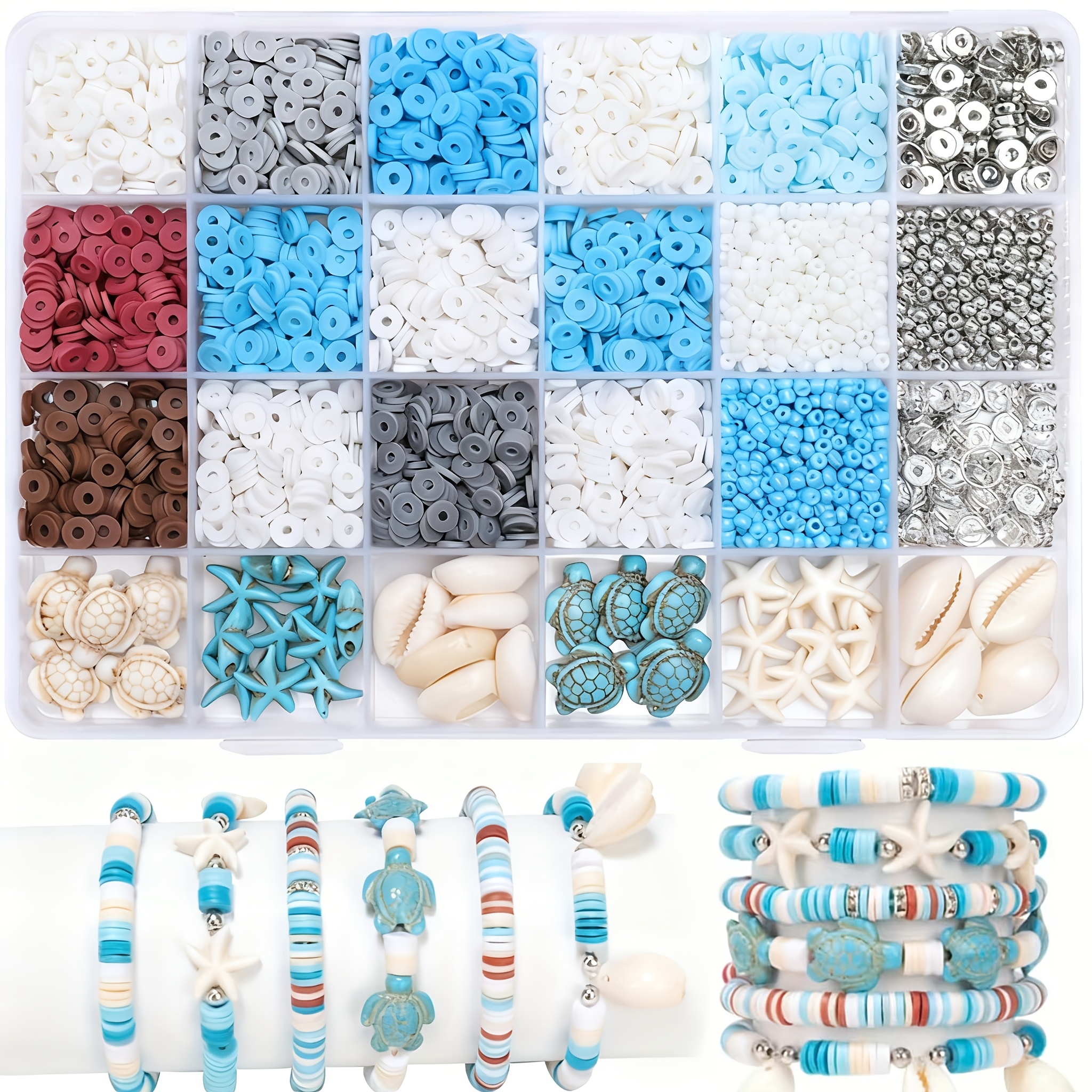 E-shop 3200-teiliges -DIY-Perlen-Set, Tontöpferperlen & Abstandshalter-Perlen Bastelmaterial, künstlicher Seestern, künstliche Schildkröte, künstliche