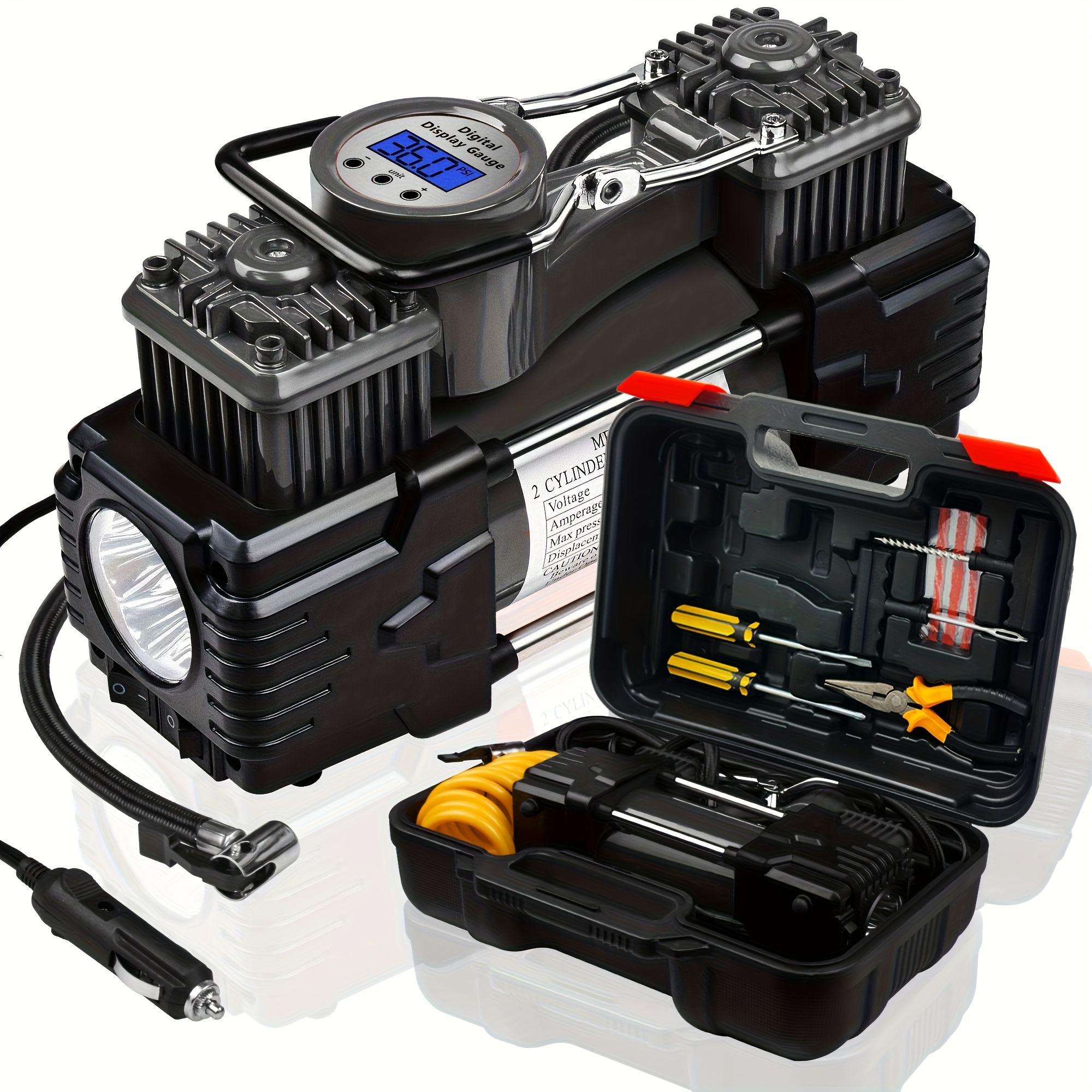 Pompe À Air Pour Pneu, Compresseur D'Air Portable Avec Manomètre Numérique 150 Psi, Gonfleur De
