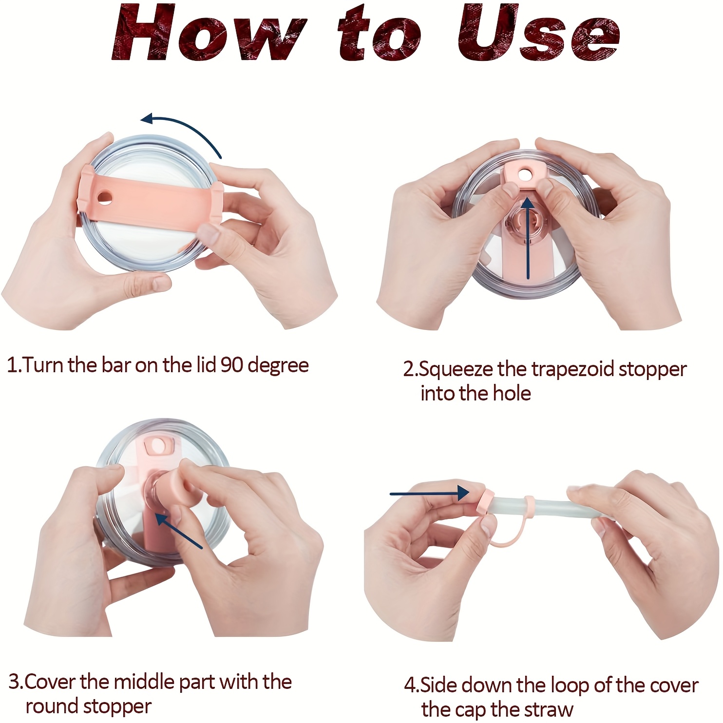 juego de accesorios para vasos de 40oz/30oz,   2   brillantes y 1 cepillo, 1 tapón con   para  , 3 tapones antiderrames, 1 bota de silicona, 1 cadena con     de  , ideal para actividades al aire libre detalles 0