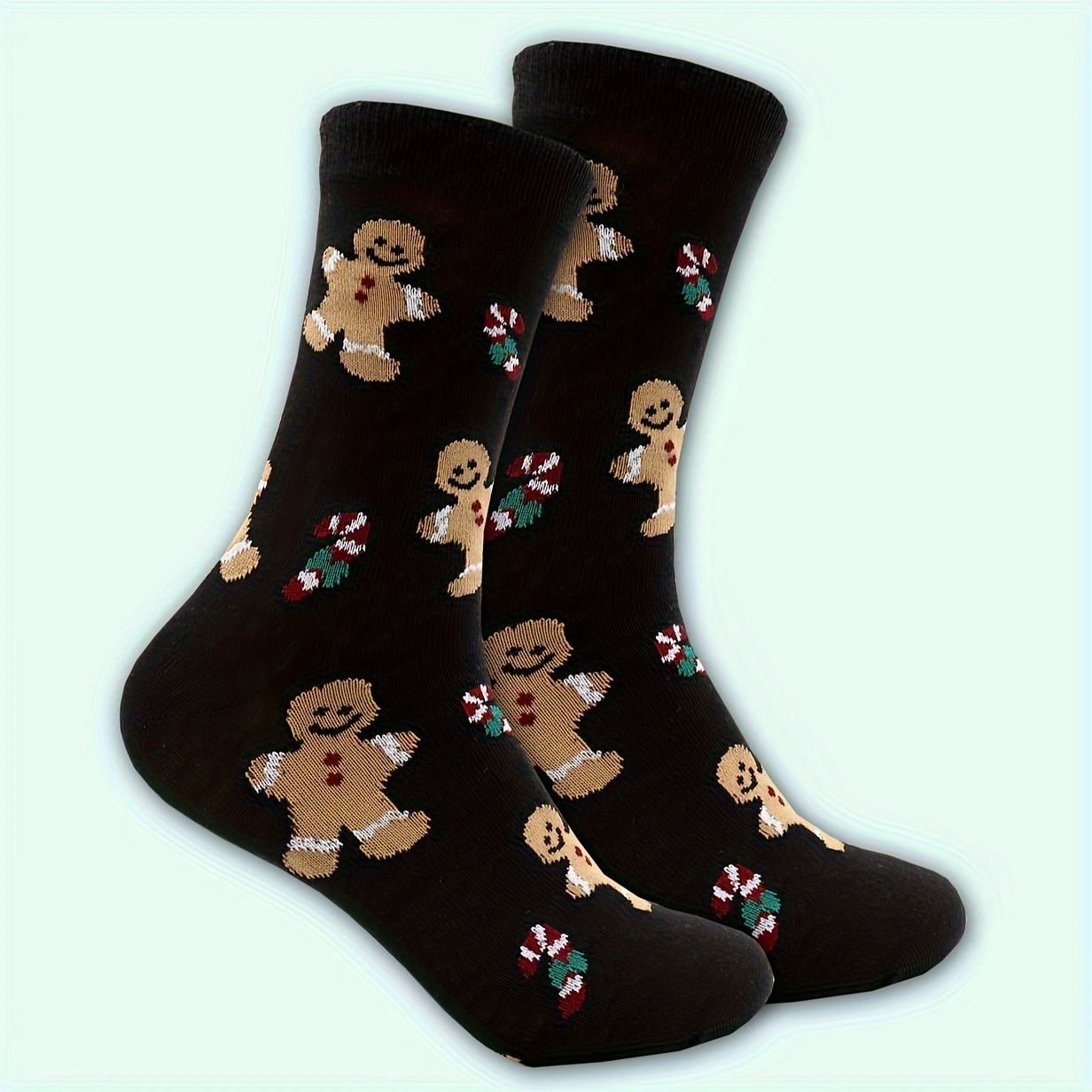 

Men's Christmas Gingerbread Man Socks, 1 Pair, Polyester Knit, Hand Washable, Christmas Holiday Gift Socks With Spandex For Comfort