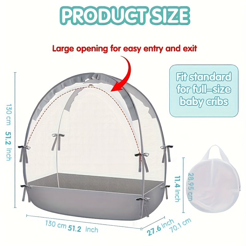 Crib Canopy - Netting to Prevent from Climbing Out - Sturdy And Breathable Pop-Up Tent for Cribs, Safety Cover