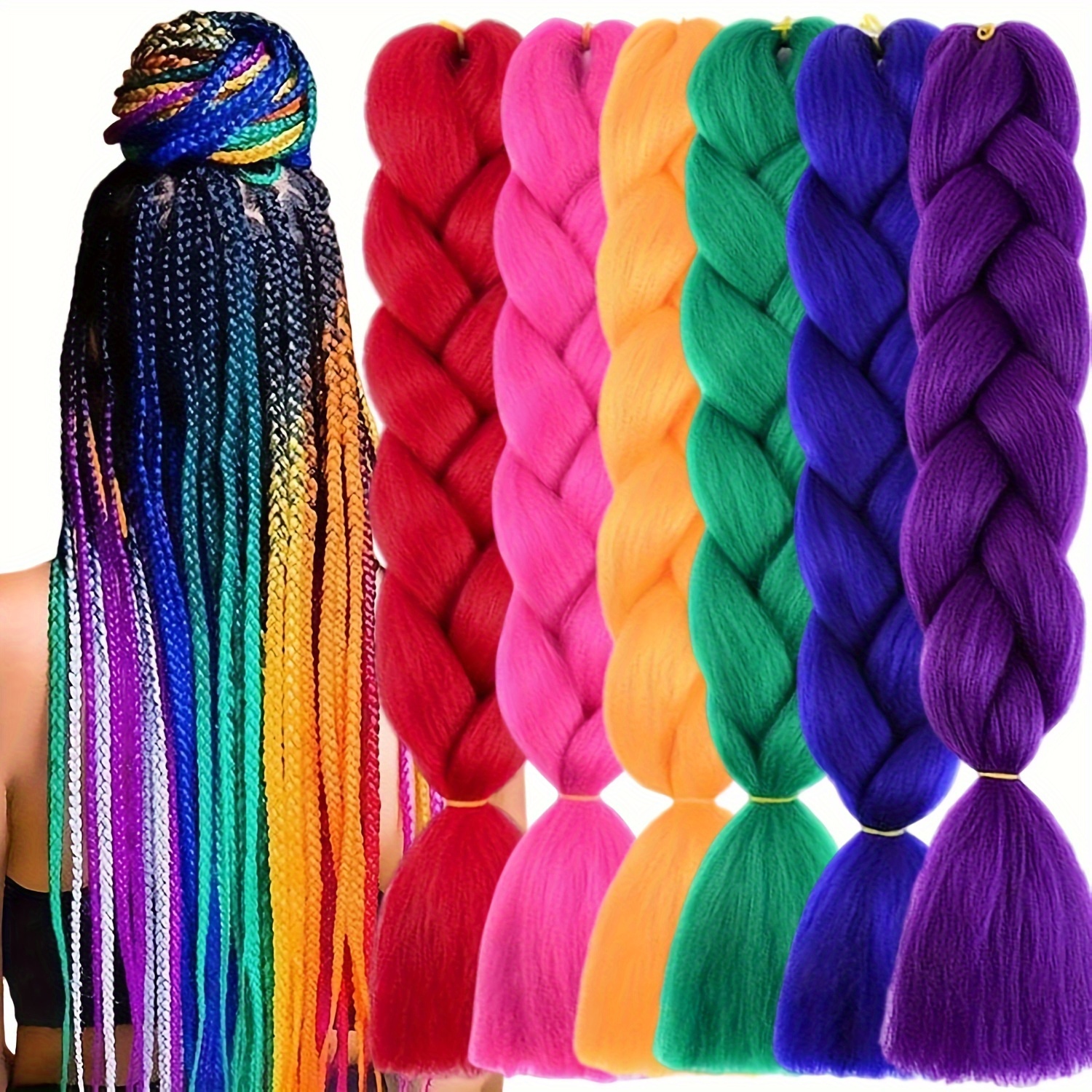 TEMU Braiding Hair Extensions For Women 6pcs 100g/pack 24inch High Temperature Ombre Jumbo Synthetic Braiding Hair For Twist Crochet Braids