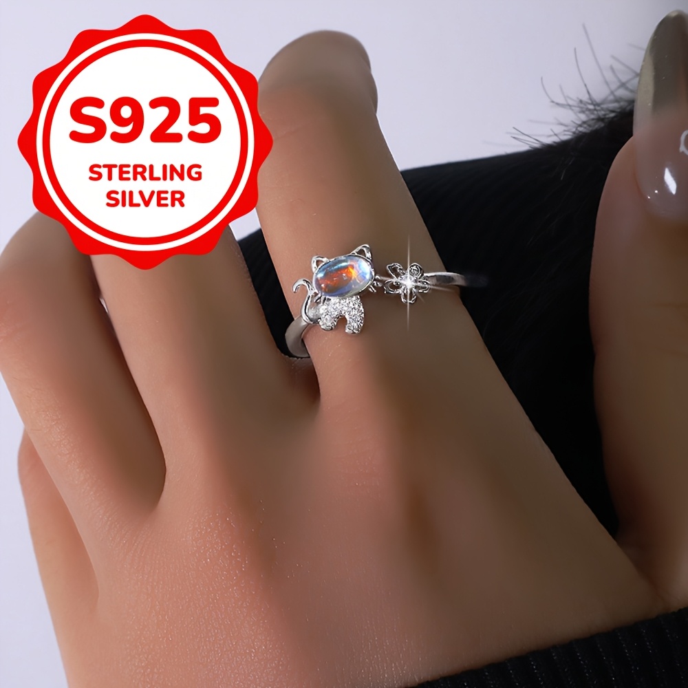 pieza anillo elegante plata 925 gato flores Temu Guatemala