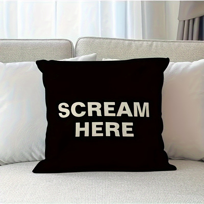 

Funny 'scream Here' 18x18" Black & White Plush Throw Pillow Cover - Soft Short Plush Square Cushion Case For Sofa, Bedroom, And Outdoor Decor - Zip Closure, Hand Wash Only