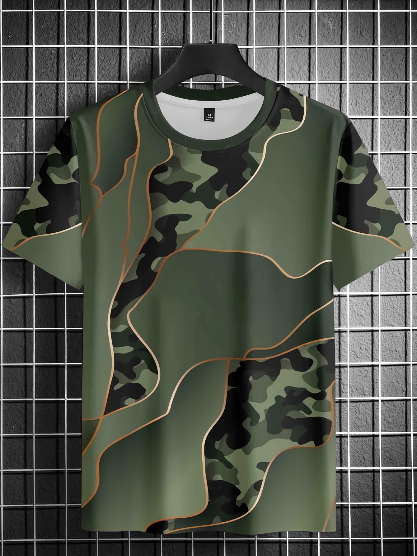 Camouflage Full Print, Street Style Men's 2Pcs Outfits, Trendy T-shirt And  Loose Drawstring Shorts Set, Mens Clothing